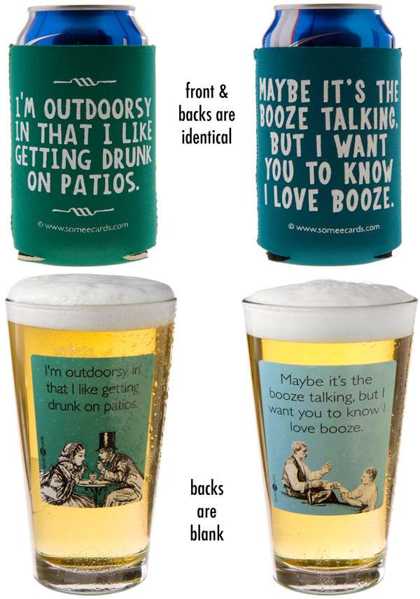 Our Irreverent Beer Pints and Koozies are available in several different varieties.