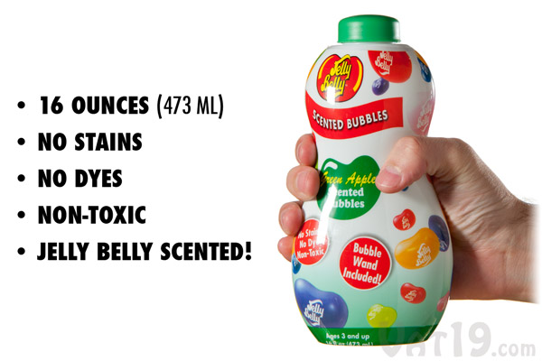 Jelly Belly Scented Bubbles are non-toxic, non staining, and feature no dyes.