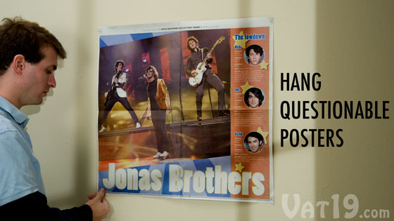Use Joe's Sticky Stuff to hang posters without damaging the wall.