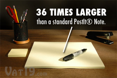 Each Jumbo StickIt Note is 36 times larger than a standard PostIt&reg; Note.