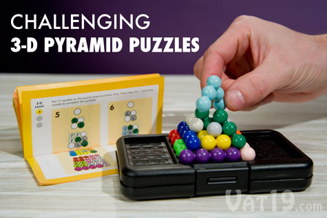 Once you have solved all of the 2-D puzzles, move on to the more challenging 3-D puzzles.