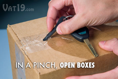 In a pinch, you can use the Keychain Screwdriver set to open a box