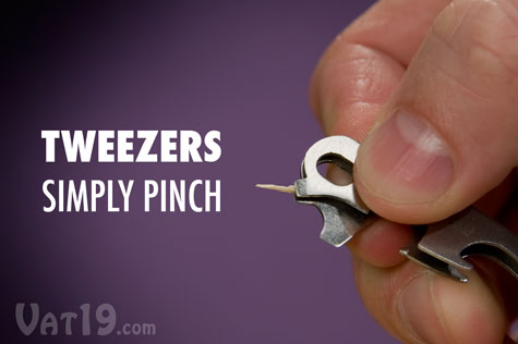 The KeyTool features a pair of tweezers.