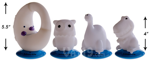 The KinderGlo kids night light is available in four different characters: quarter moon, owl, brontosaurus, and T-Rex.