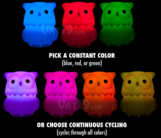 KinderGlo night lights for kids can be set to either red, blue, green, or color cycling.
