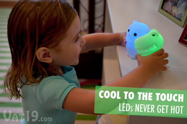 The BPA and lead-free KinderGlo night light is also cool to the touch, so it's safe for kids.