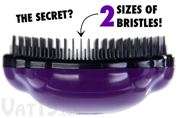 The secret to the Knot Genie is its two sizes of bristles, the design of the bristles, and their flexiblity.