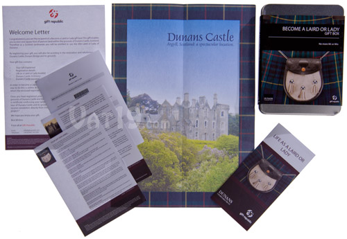 Contents of the Become a Laird or Lady Gift Box allow you to become a Scottish Laird.