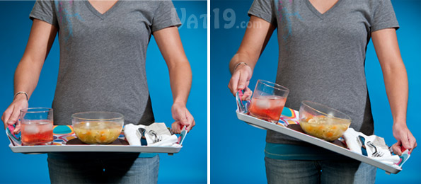 Lapper Dinner Trays can be tilted dramatically without slipping or spilling.