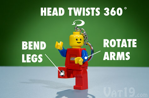 Like any typical LEGO character, the Lego Keychain features movable arms and legs and a twistable head.