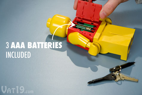 The LEGO® torch flashlight requires 3 AAA batteries which are included.