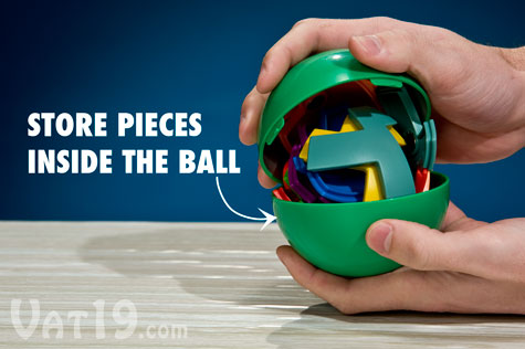 Store the magnetic puzzle pieces inside the Magic 16 Ball when not in use.