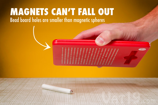 The magnetic spheres are safely contained within the Magntab's case.