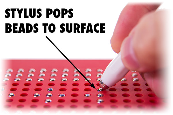 Use the included stylus with magnetic tip to pop beads to surface of board.