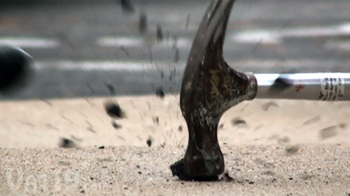 Crazy Aaron's Magnetic Thinking Putty will explode if smashed with a hammer.