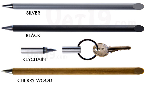 Inkless Metal Pen in silver, black, or keychain edition.