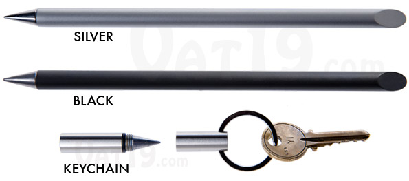 Inkless Metal Pen in silver, black, or keychain edition.