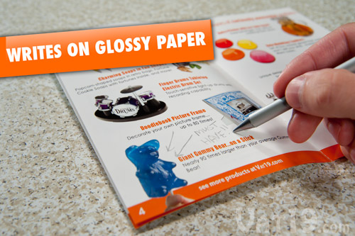 The Metal Pen will write on most surfaces including glossy catalogs and even on top of water.