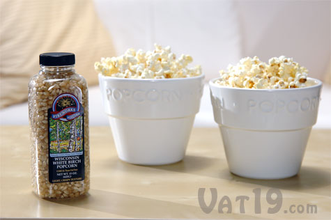 Wisconsin White Birch Popcorn made in a glass microwave popcorn popper.