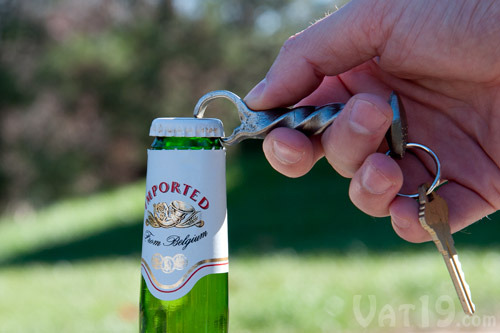 Bottle opener made from a mine train railroad spike.
