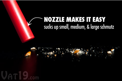 The long nozzle of the Dust Extinguisher Mini Desktop Vacuum makes it easy to clean around the nooks and crannies of your desk.