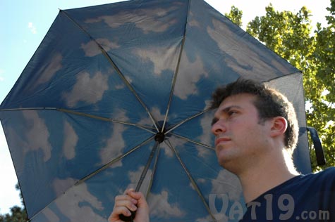 The MoMA automatic Mini Sky Umbrella puts a cheery blue sky over your head whenever dreary rains hits.