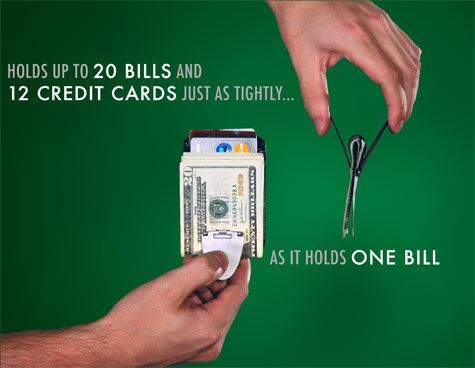Money Clamp holds twenty bills and twelve credit cards just as tightly as one bill.