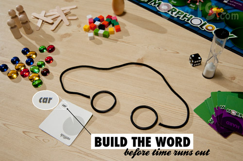 The Morphology Board Game asks you to build words using the included building materials.