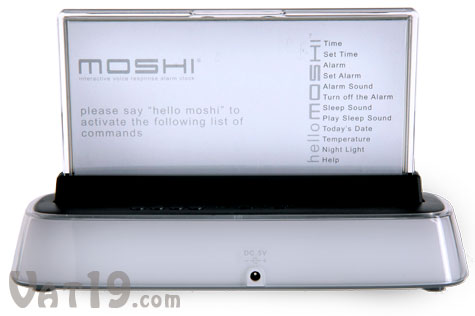 Moshi commands written on back of display