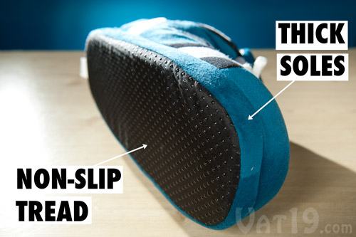 Thick nylon soles provide traction and padding.