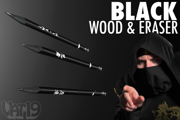 Ninja Pencils feature a black eraser and black wood throughout.