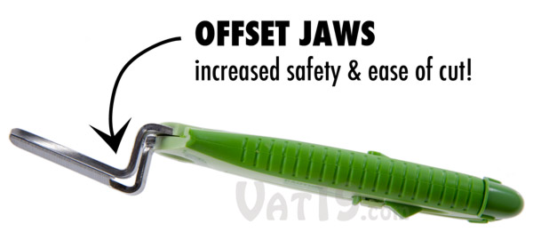 The patented offset jaws increase safety and easy of cutting.