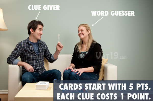 Each card starts with 5 points. Each clue given deducts one point from your total.