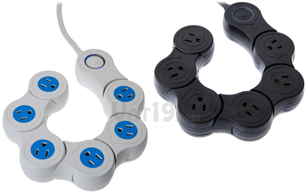 The Pivot Power Surge Protector is available in white and black.