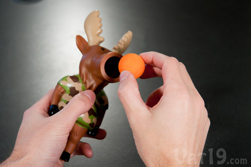 Using the Popper is simple. First, load your Popper by placing a foam ball in its mouth.