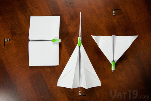 The PowerUp clips on to a wide variety of paper airplane styles.