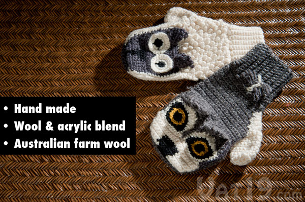Versus mittens are hand made from a bend of wool and acrylic.