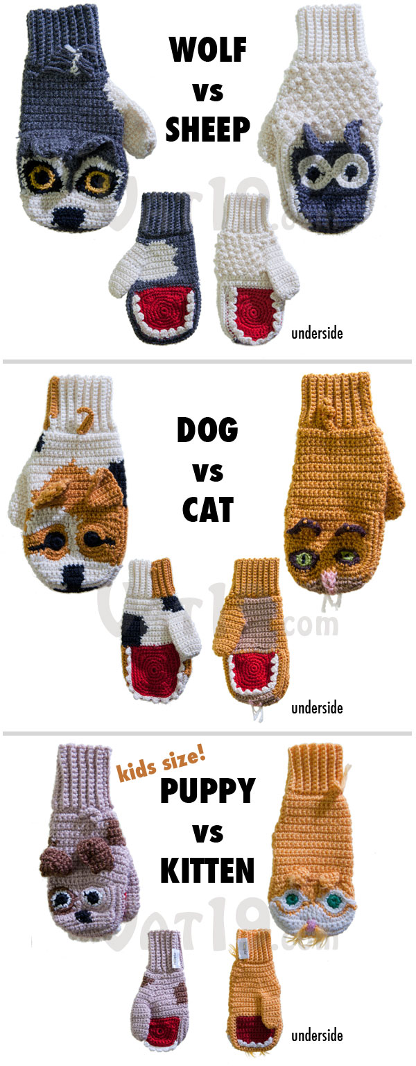 Predator vs. Prey handmade mittens are available in a variety of styles.