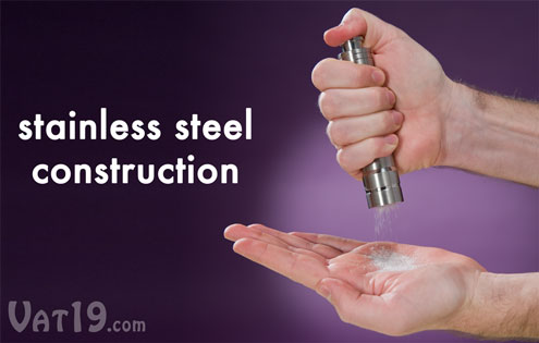 Pump and Grind Salt and Pepper Mills are made out of stainless steel.