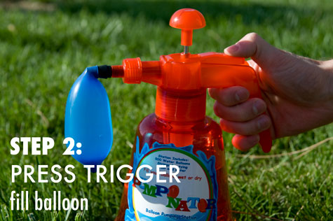 Step 2: Press the trigger to fill the balloon with water or air.
