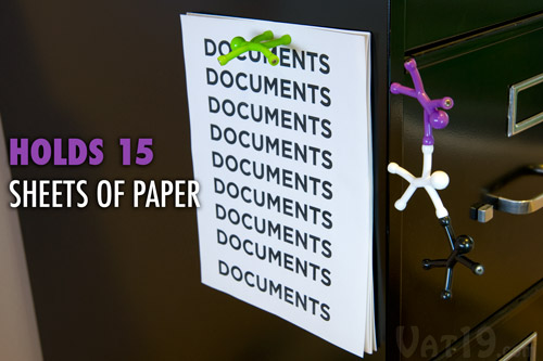 Each Q-Man miniature magnet can hold up to 15 sheets of paper.