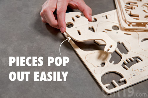 Each piece pops out easily from the wooden boards.