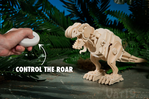 Use the included remote to make your dinosaur roar!