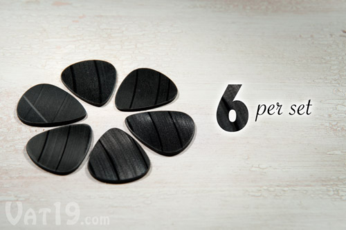 Each set of Vinyl Record Guitar Picks includes six picks.