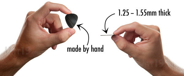 The Vinyl Record Guitar Picks are made by hand and are approximately 1.25-1.55mm thick.