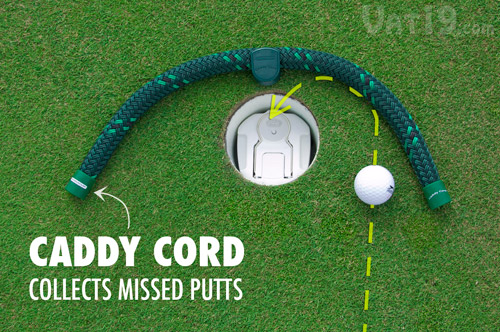 The included Caddy Cord marshalls missed putts into the cup so they can be returned as well.