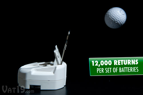 The RoboCup will return up to 12,000 putts per set of batteries.