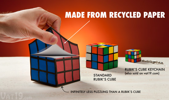 The Rubik's Cube Notepad is made from recycled paper.