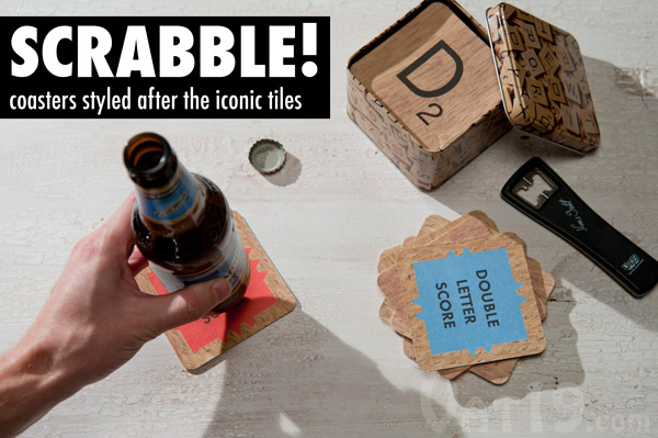 Coasters styled after Scrabble tiles.