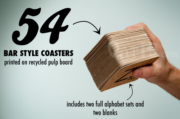 Each set includes 54 bar-style coasters.